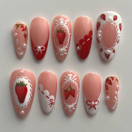 Artful nail extensions with strawberry motifs Bowlift
