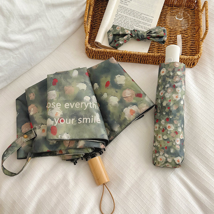 Ladies Folding Umbrella with Floral Design Bowlift