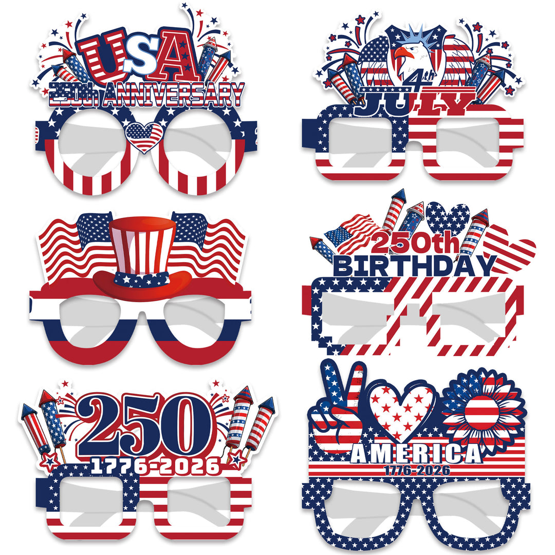 Unisex nan patriotic party glasses made of sturdy cardboard with USA flag design and fireworks toppers Bowlift