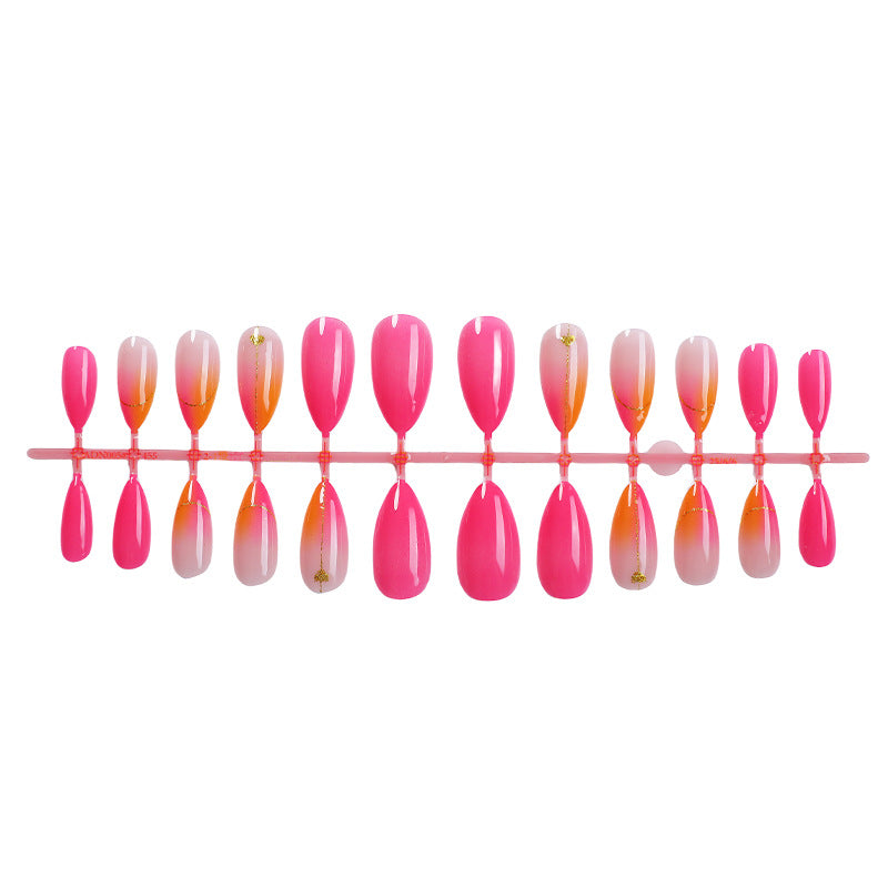 Press-On Nail Set with Vibrant Gradient Design and Golden Accents Bowlift
