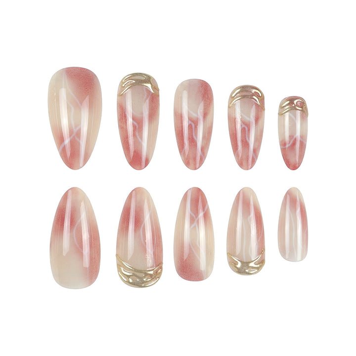 Elegant Stiletto Press-On Nail Set with Marble Design Bowlift