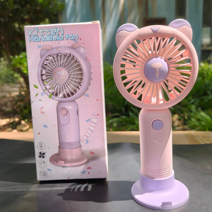Unisex nan portable rechargeable handheld fan with bear-ear silicone frame foldable desk stand Bowlift
