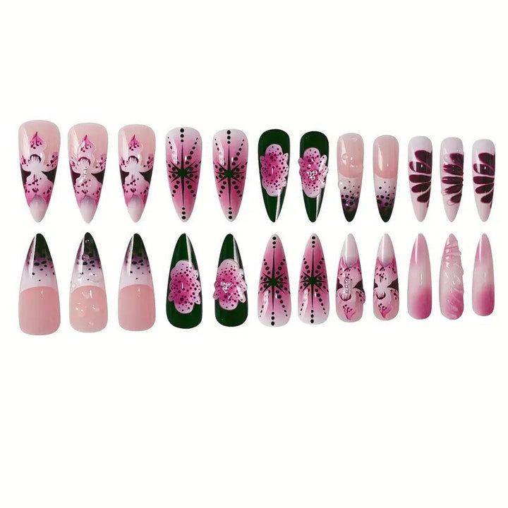 Artistic Floral Stiletto Nail Extensions Bowlift