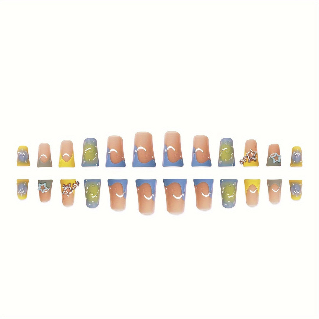 Creative Press-On Nail Art Set with Star and Drip Design Bowlift