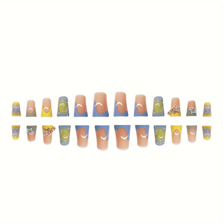 Creative Press-On Nail Art Set with Star and Drip Design Bowlift