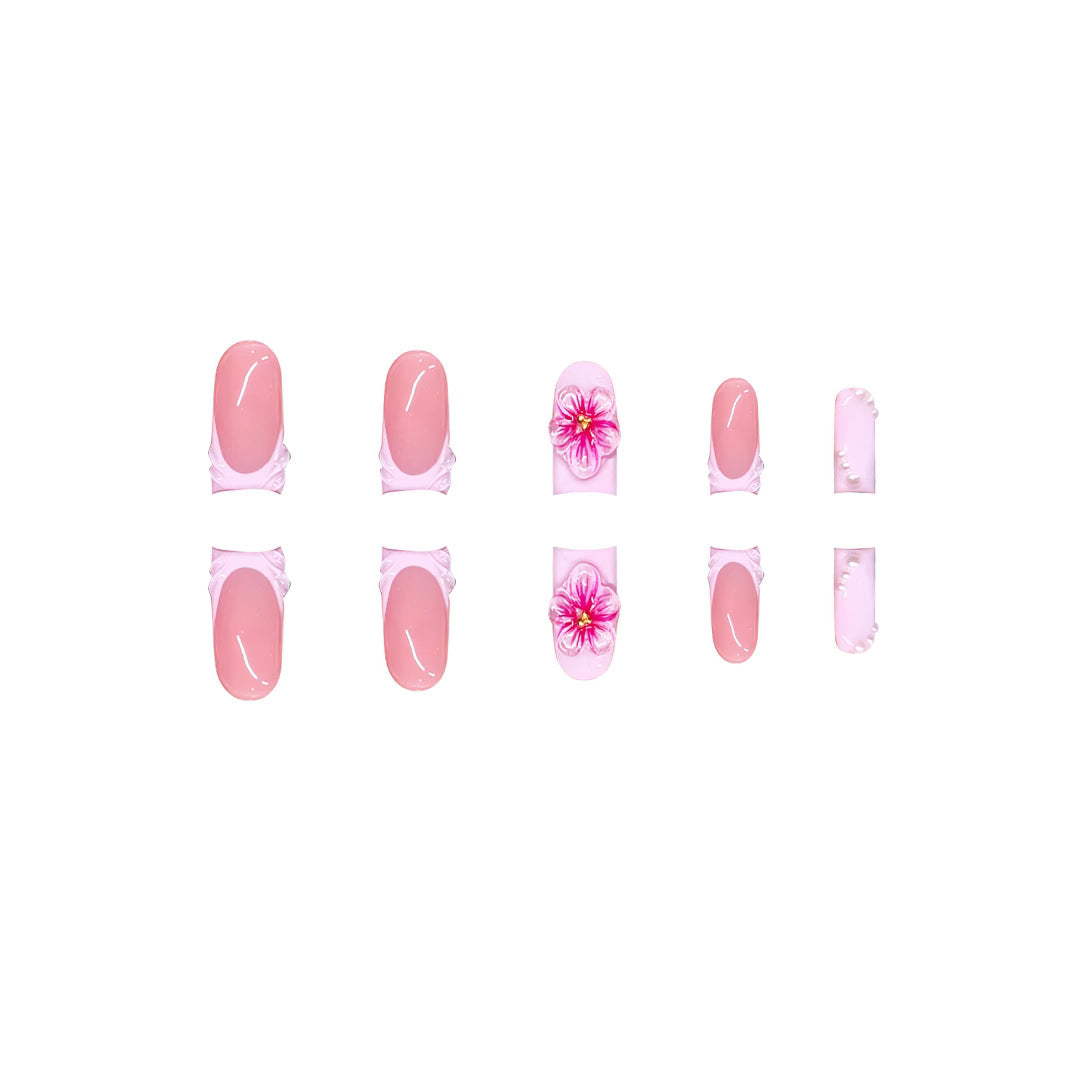 Decorative Floral Press-On Nail Extensions Bowlift