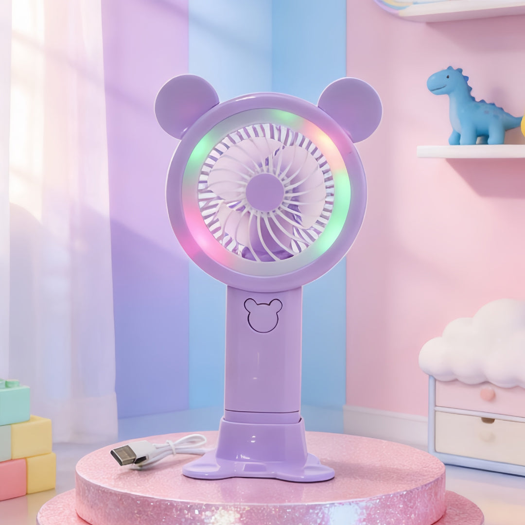 Women Portable USB Fan with Interactive LED Light Bowlift
