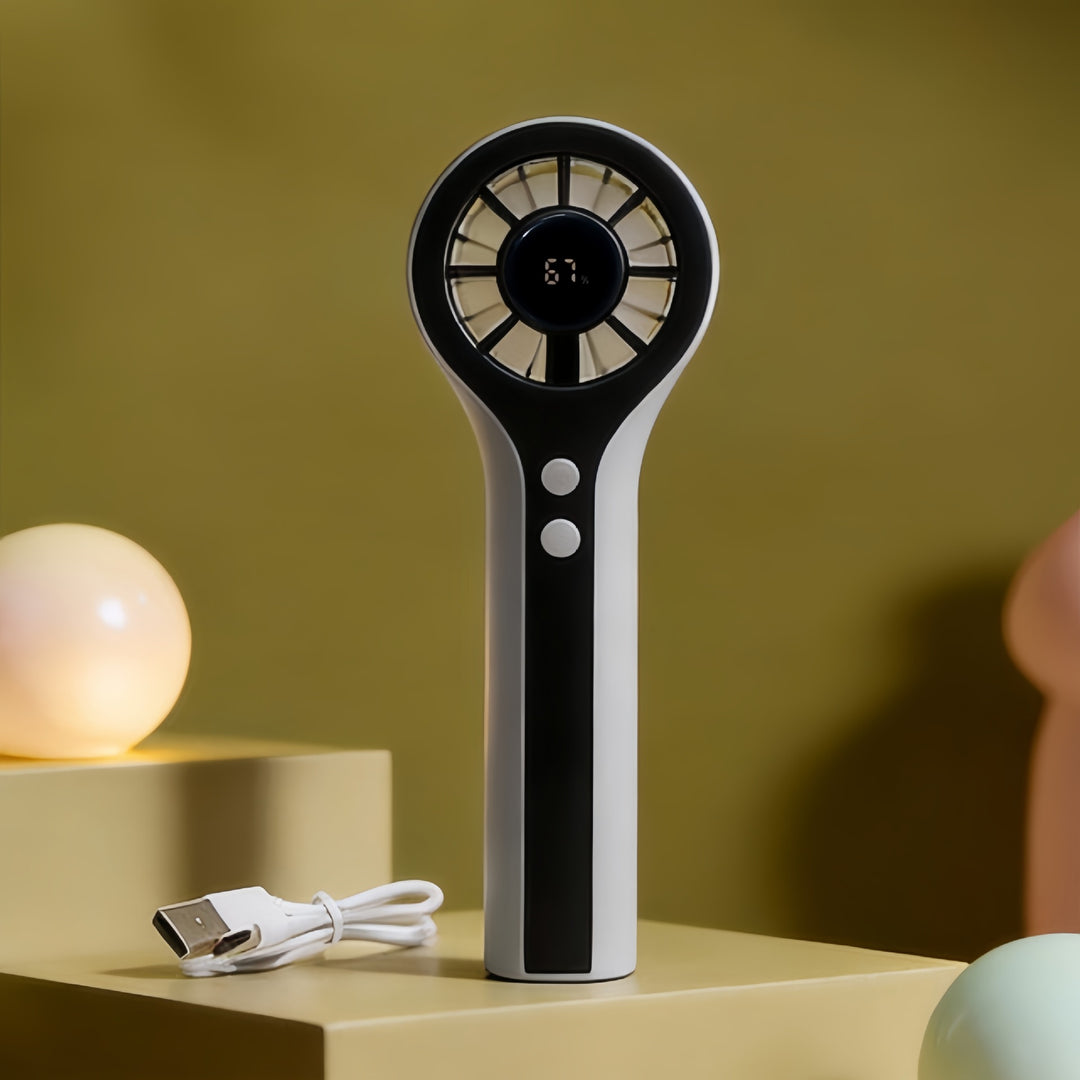 Ladies Portable Hand Fan with Digital Temperature Display and Powerful Battery Bowlift