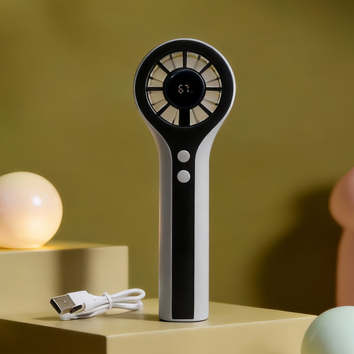 Ladies Portable Hand Fan with Digital Temperature Display and Powerful Battery Bowlift