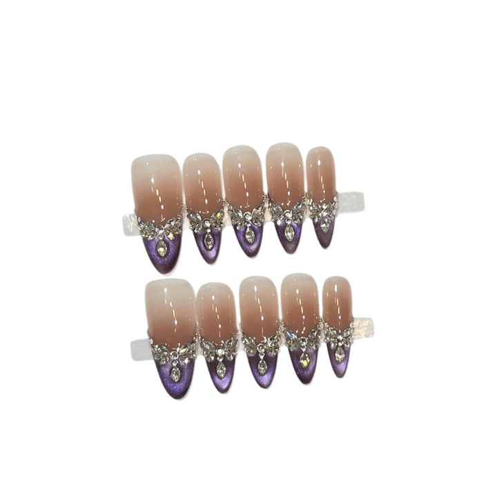 Elegant Stiletto Press-On Nail Set with Gemstone Embellishments Bowlift