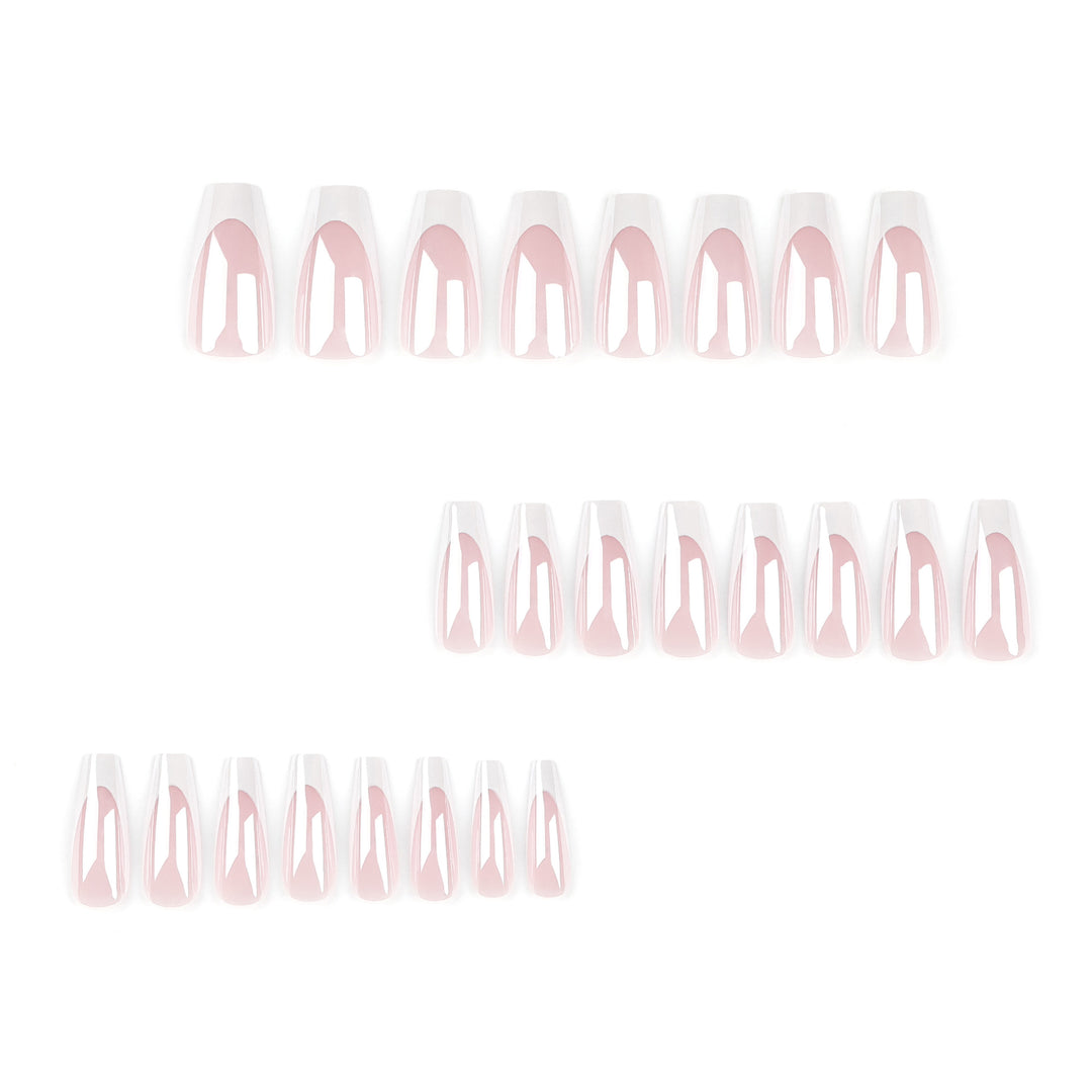Elegant Nail Extensions with High Gloss Finish and Precise French Tip Bowlift