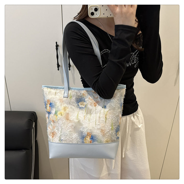Artistic Floral Embroidered Tote Bag Bowlift