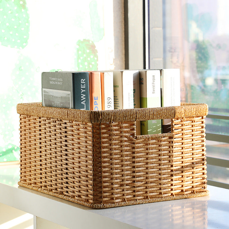 Handwoven Storage Basket with Cutout Handles Bowlift