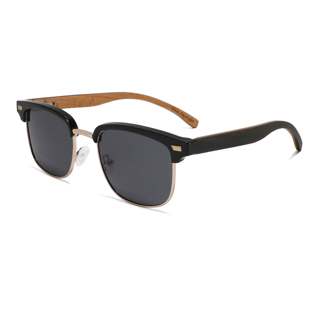 Rimless oversized cat eye polarized sunglasses with wood-effect temples Bowlift