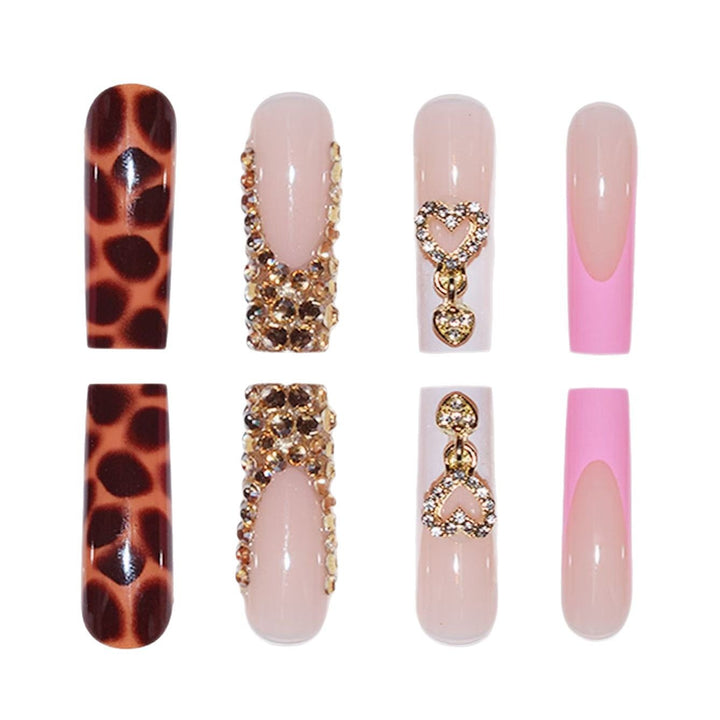 Glamorous Decorative Long Press-On Nails with Metallic Accents Bowlift