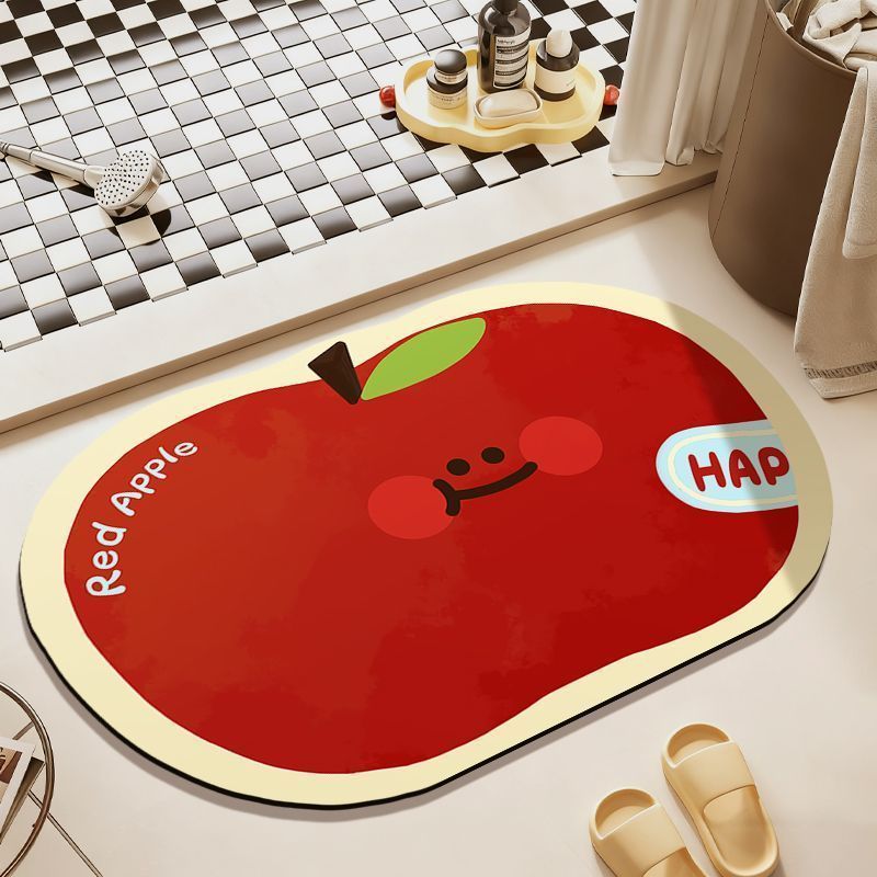 Cartoon Apple-Themed Bath Mat