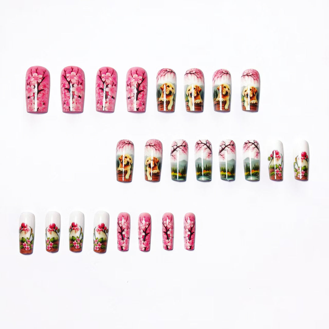 Artificial nails with floral and animal motifs Bowlift