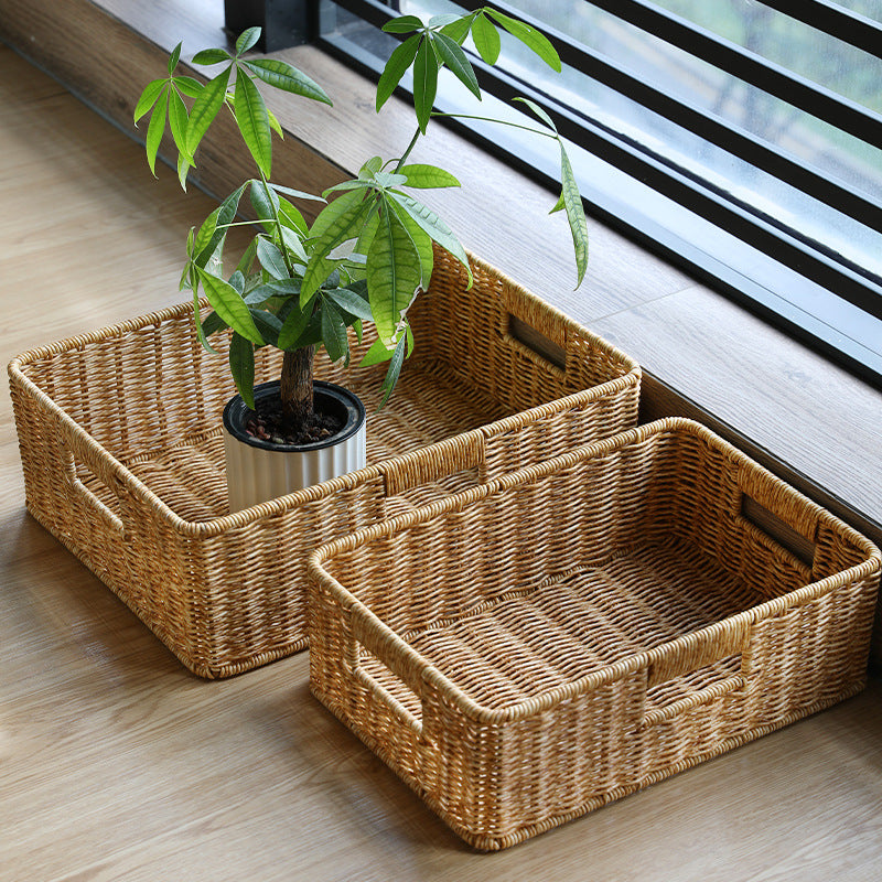Handcrafted Large Rectangular Wicker Storage Basket Bowlift