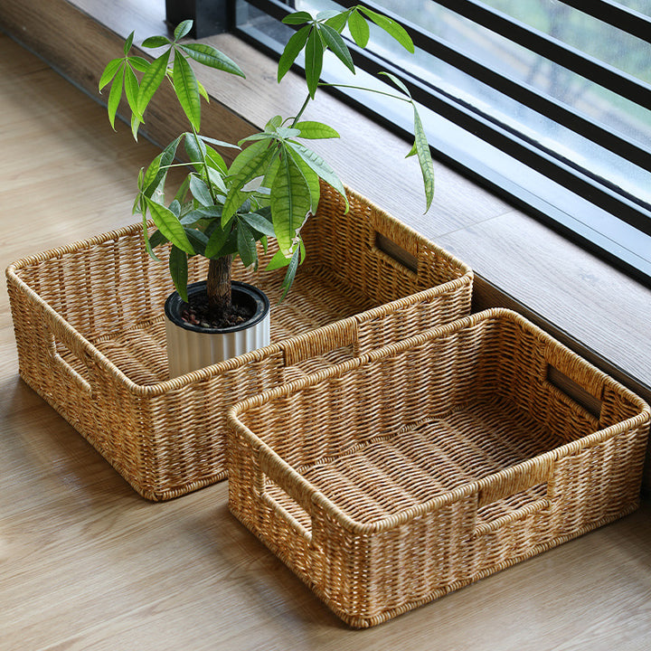 Handcrafted Large Rectangular Wicker Storage Basket Bowlift