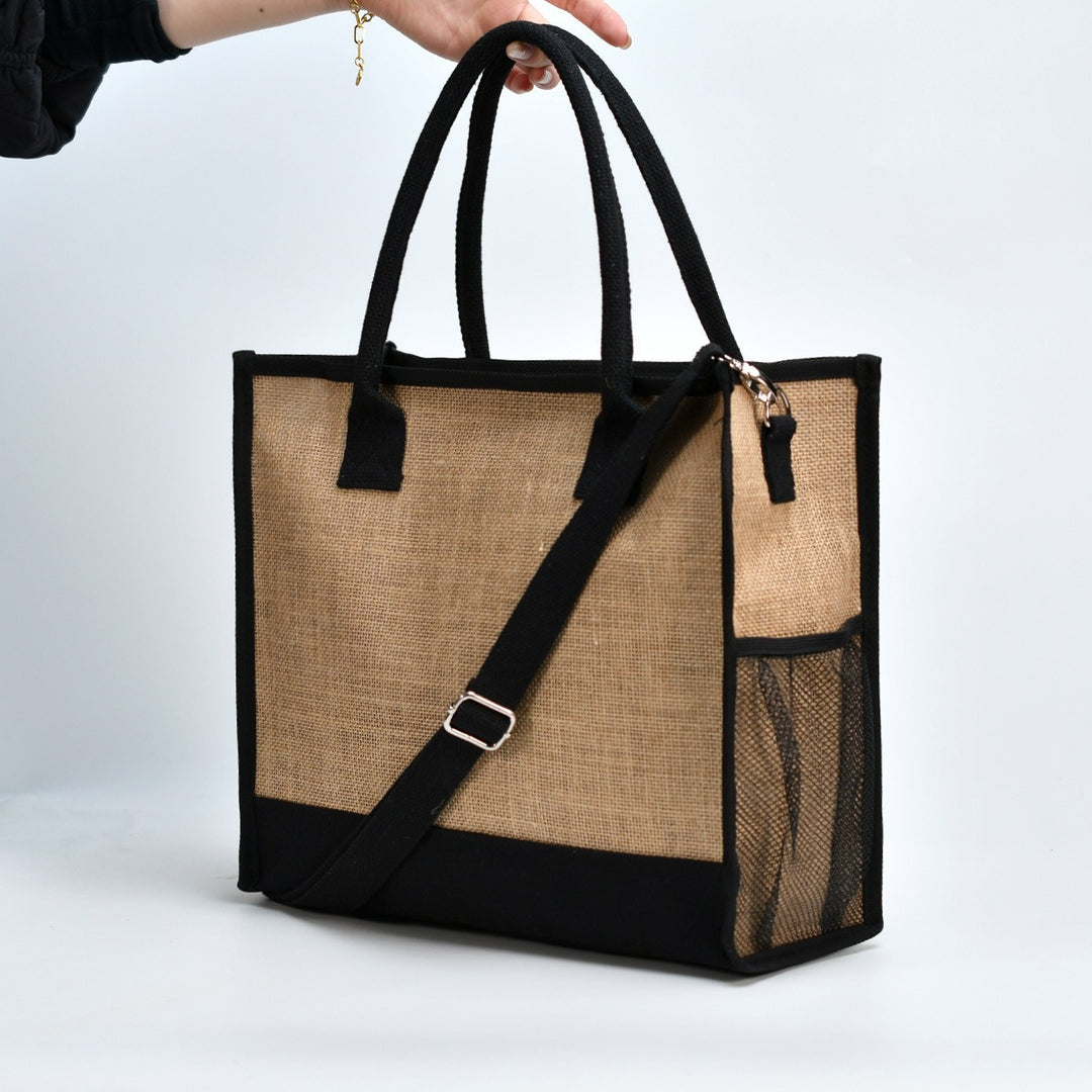 Spacious shopping bag made of sturdy jute with mesh side pockets Bowlift