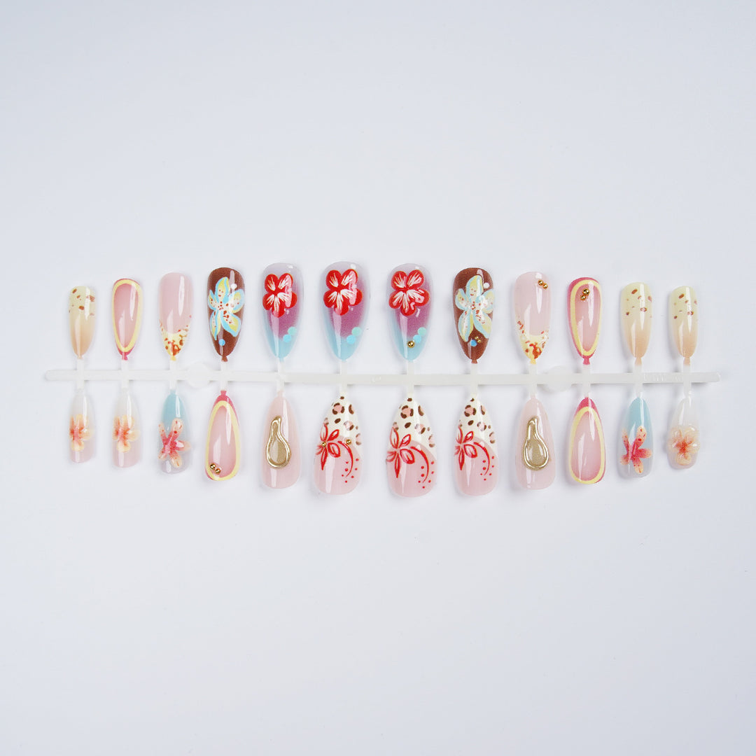 Artificial Nail Set with Floral Accents Bowlift