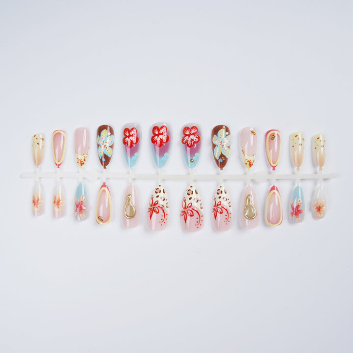 Artificial Nail Set with Floral Accents Bowlift