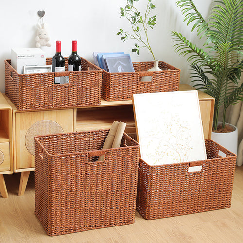 Large Woven Storage Bin with Ergonomic Cutout Handles Bowlift