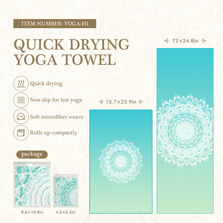 Quick-Drying Non-Slip Microfiber Yoga Towel with Mandala Grip Pattern Bowlift