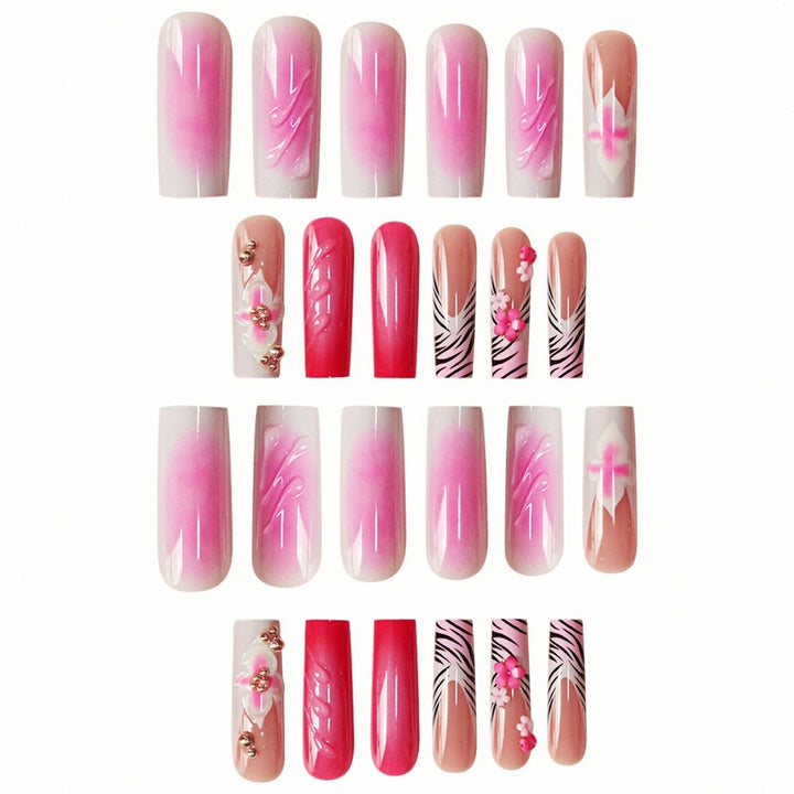 Floral Acrylic Press-On Nail Art Extensions Bowlift
