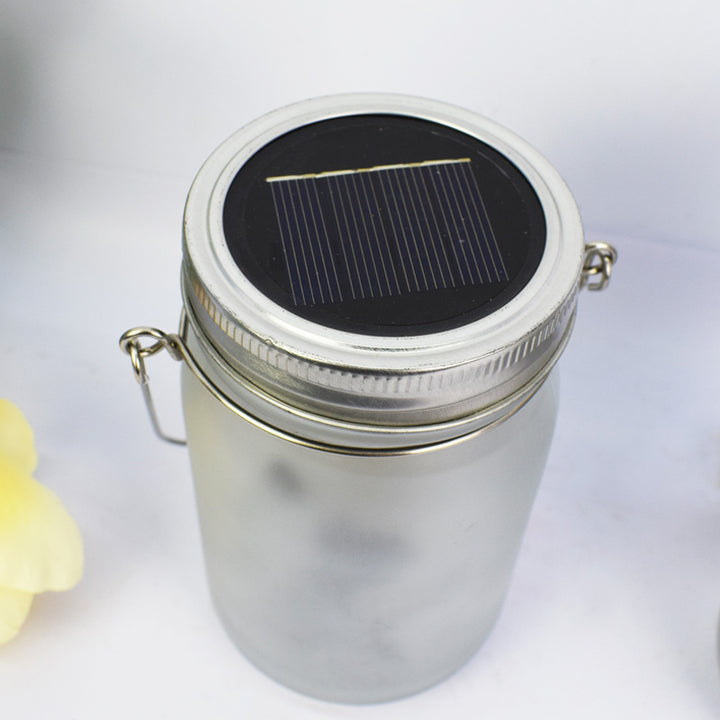 Hanging Frosted Mason Jar Fairy Lanterns with Battery LED Lights and Rope Bowlift