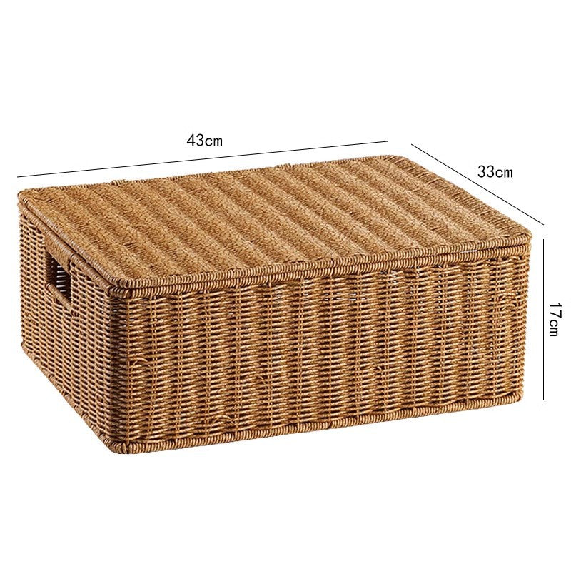 Women's Rectangular Storage Basket with Lid made of Natural Material Bowlift