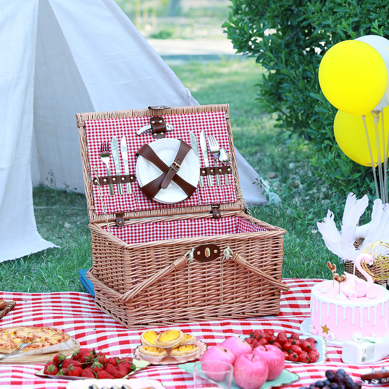 Women's picnic basket with comprehensive dining set and elegant interior lining Bowlift