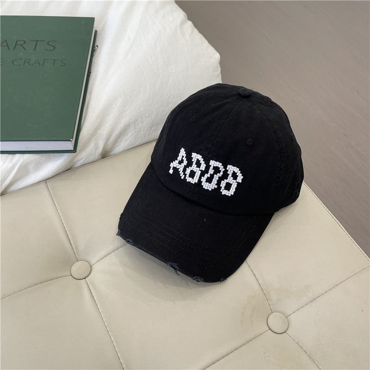 Women's Distressed Cotton Baseball Cap with Graphic Detailing Bowlift
