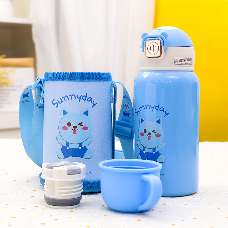 Women's Insulated Drinking Bottle with Cute Animal Design and Practical Carry Strap Bowlift