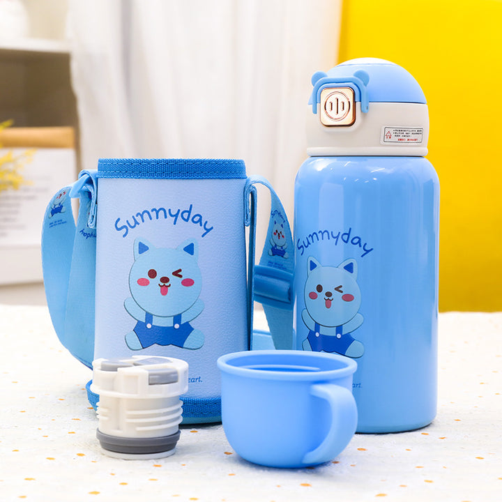 Women's Insulated Drinking Bottle with Cute Animal Design and Practical Carry Strap Bowlift