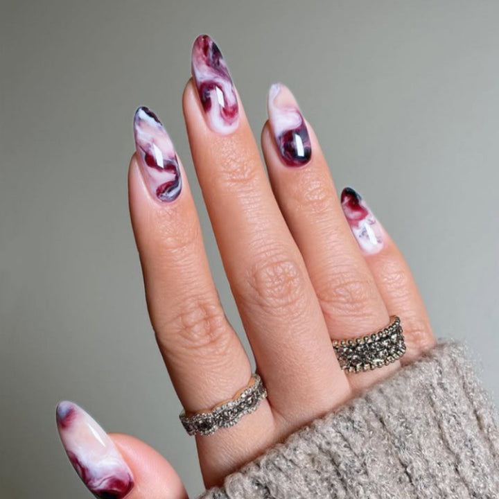 Elegant Marble Swirl Press-On Nails Bowlift
