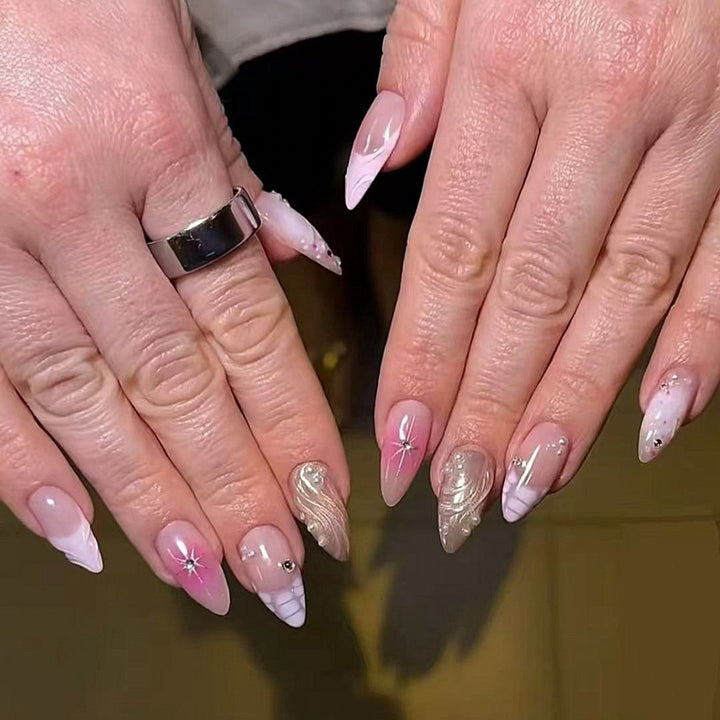Artful Nail Extensions with Glitter and Shell Motifs Bowlift
