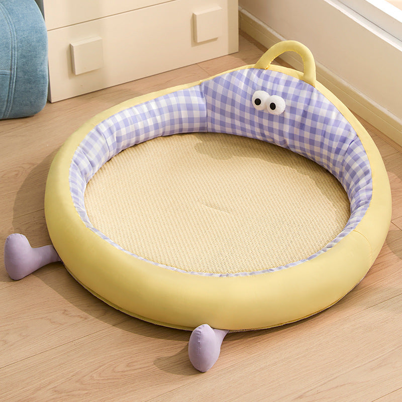 Unisex nan round padded cat and small dog bed with raised edge and sisal sleeping area Bowlift