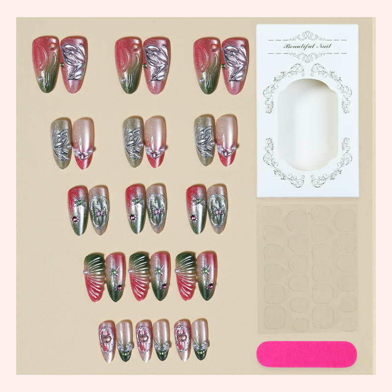 Decorative Press-On Nail Art Set with Botanical Designs Bowlift