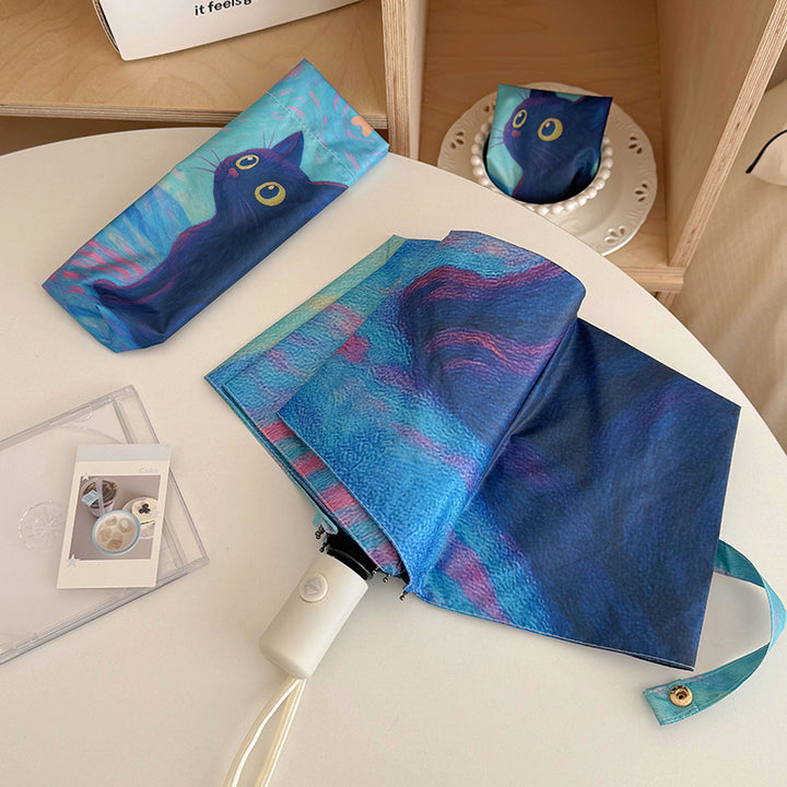 Women's folding umbrella with creative cat design and practical case Bowlift