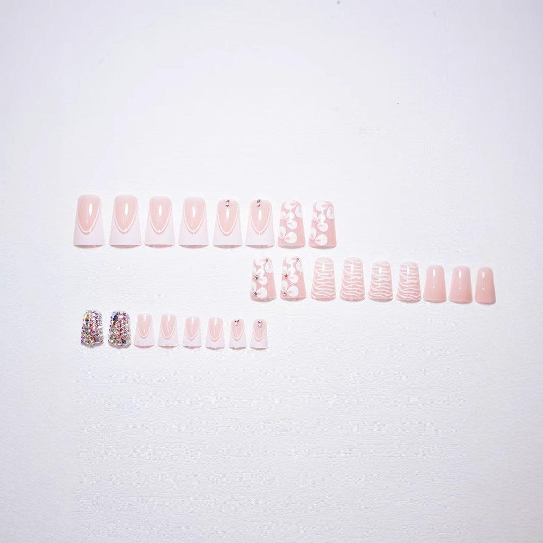 Decorative Press-On Nail Art Set with Gemstone Accents Bowlift