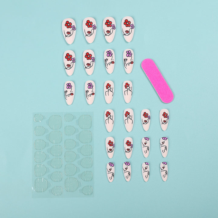 Handmade art nails with floral patterns Bowlift
