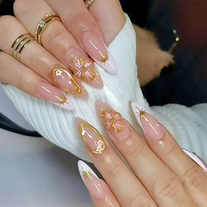 Elegant Floral Gel Nail Art Bowlift