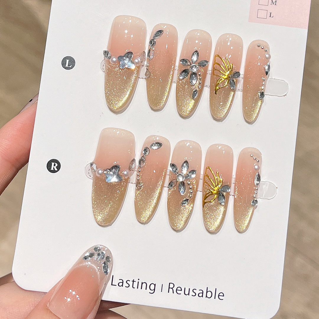 Artistic Glittery Nail Extensions Bowlift