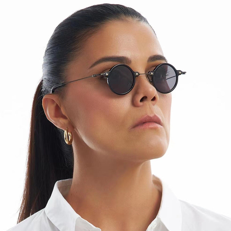 Women's round sunglasses with stylish metal frame and large blue lenses Bowlift