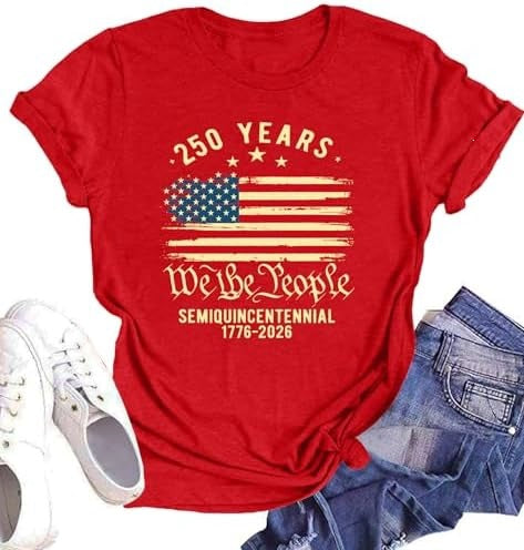 Unisex nan Patriotic semiquincentennial graphic cotton tee with distressed American flag and We the People print Bowlift