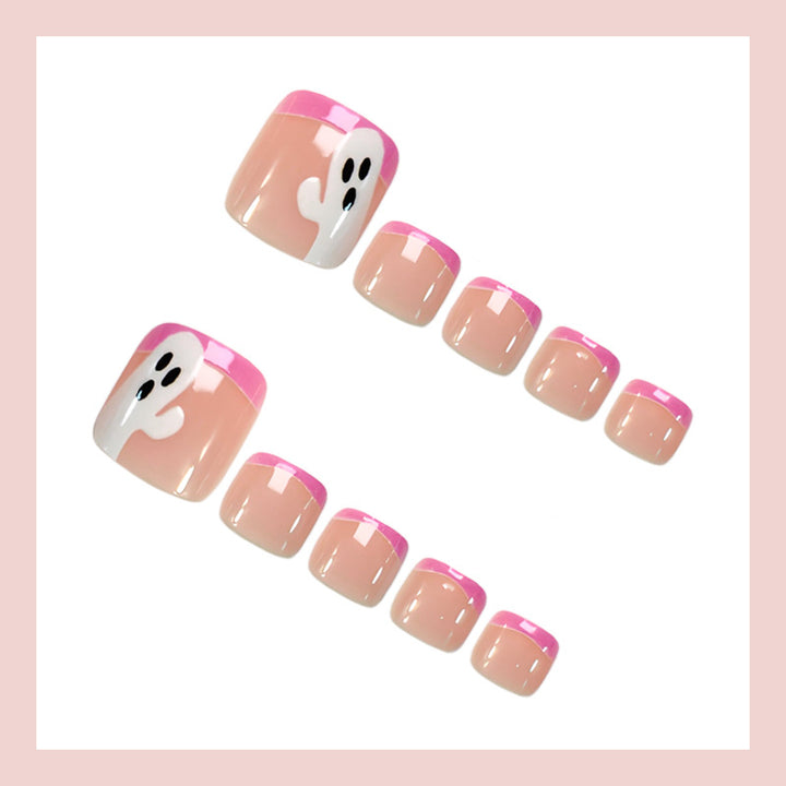 Nail Art Set with enchanting ghost and pink tip designs Bowlift