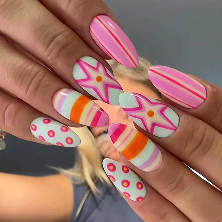 Themed Vibrant Press-On Nail Art Bowlift