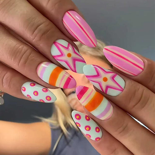 Themed Vibrant Press-On Nail Art Bowlift