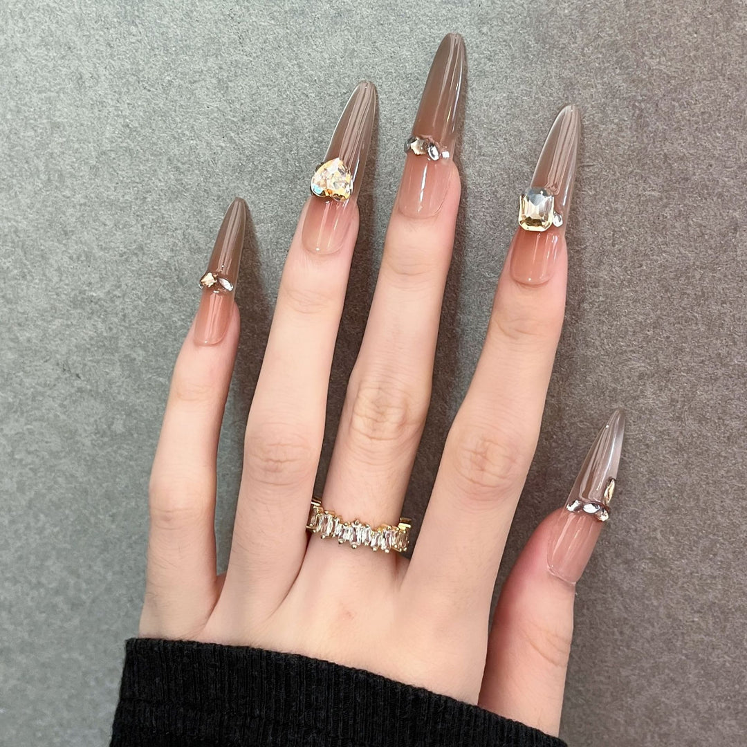 Decorative Press-On Nails with Gem Accents Bowlift